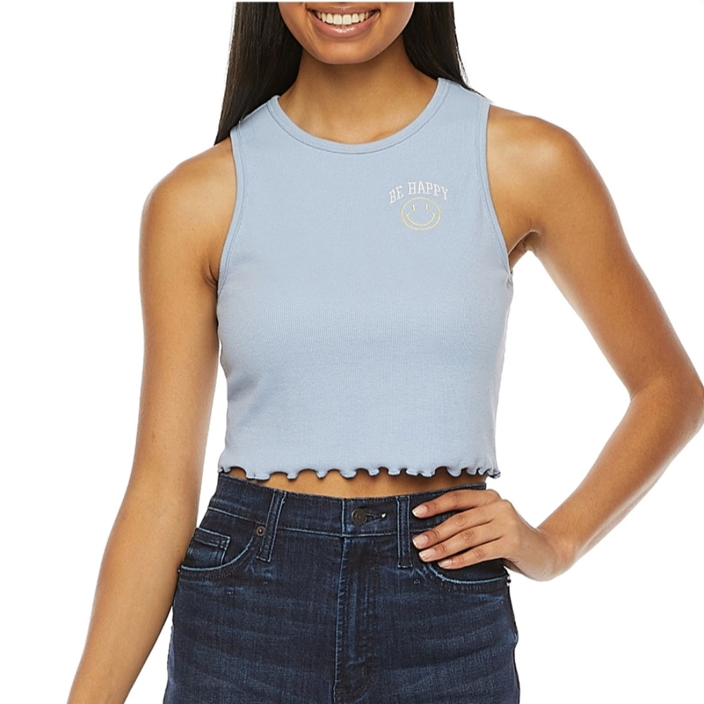 Cut And Paste Juniors Embroidered Womens Crew Neck Sleeveless Tank Top L NWT